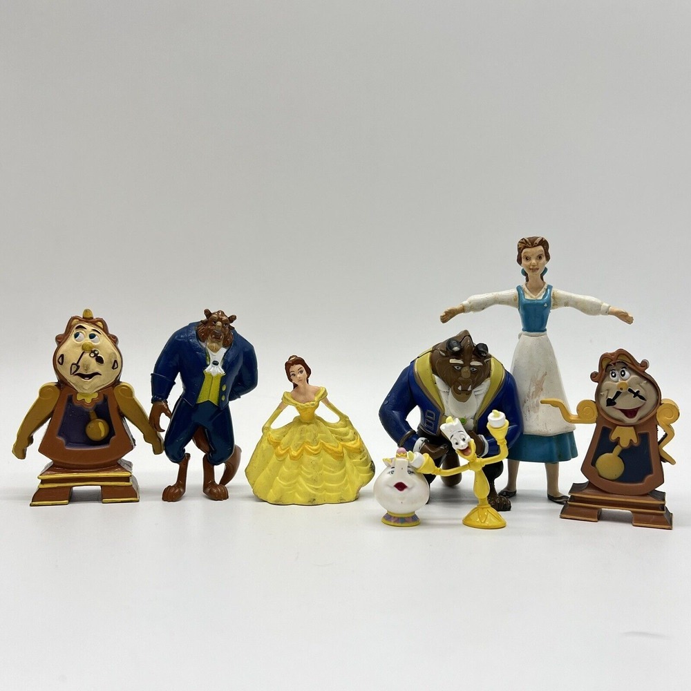 Disney Beauty‎ & The Beast Figure Toy Lot 8 Cake Topper Belle Cogsworth Beast